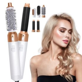 5 In 1 Curling Set With Brush Motor Hair Styler Hot Air Brush Professional Hair Dryer Brush Straightener For All Hair Styles (Color: White)